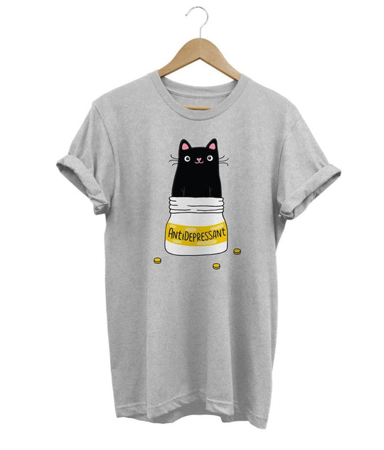 Antidepressant Cat T-Shirt LulaMeow Grey S 