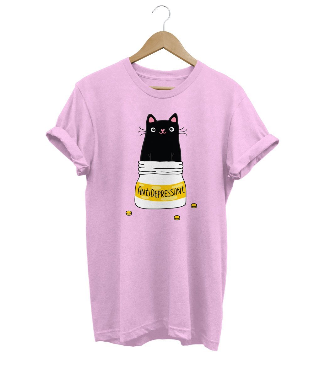 Antidepressant Cat T-Shirt LulaMeow Pink S 