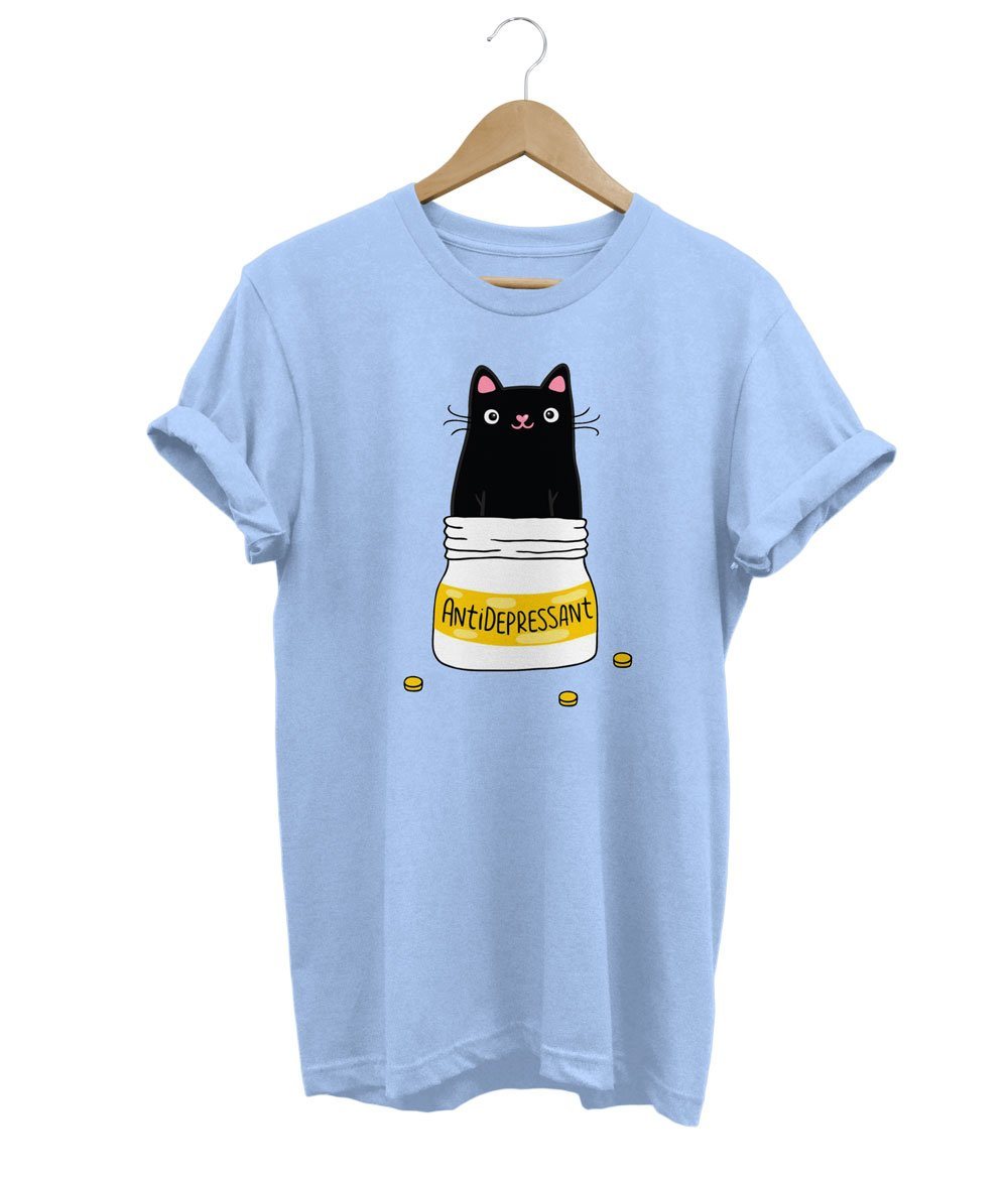 Antidepressant Cat T-Shirt LulaMeow SkyBlue S 