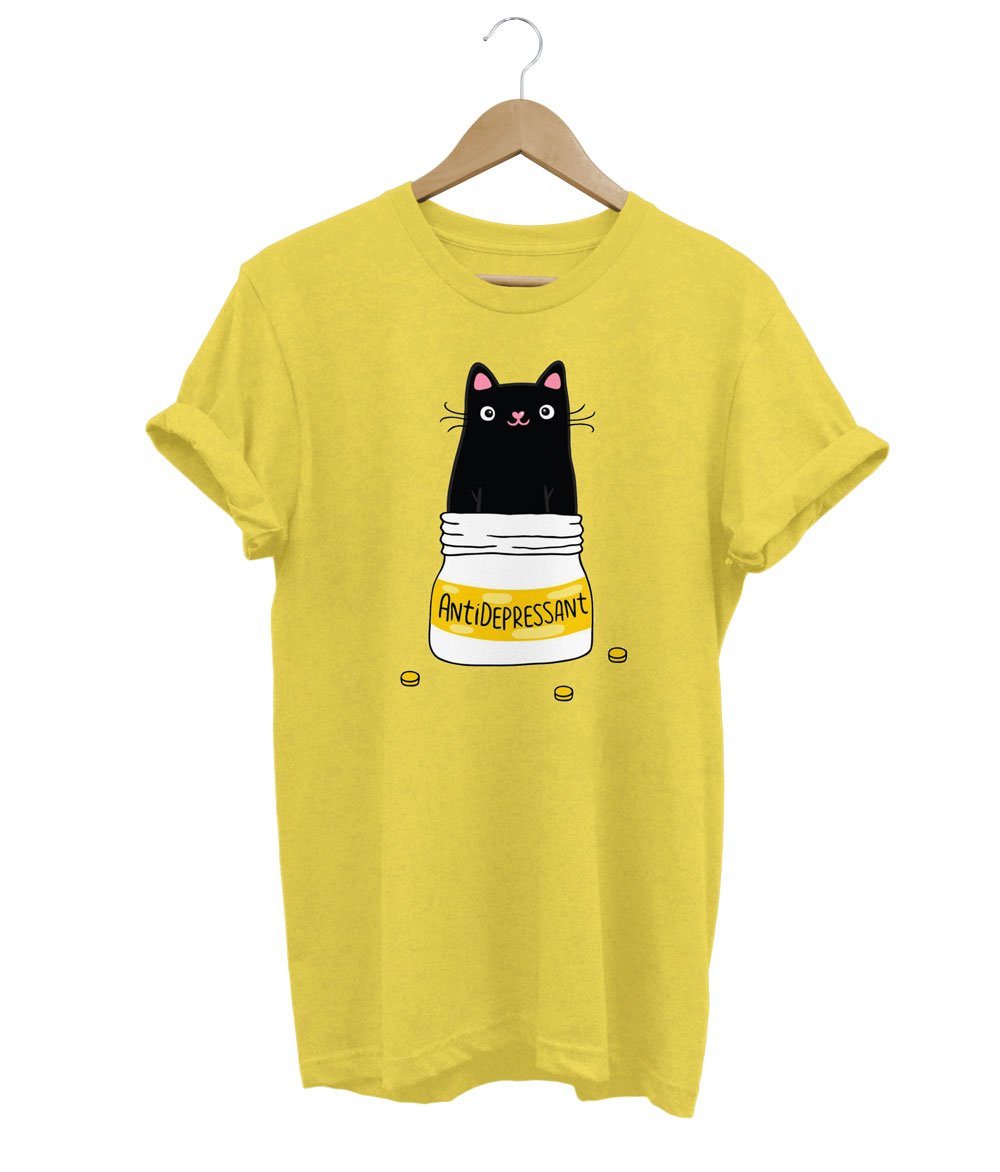 Antidepressant Cat T-Shirt LulaMeow Yellow S 