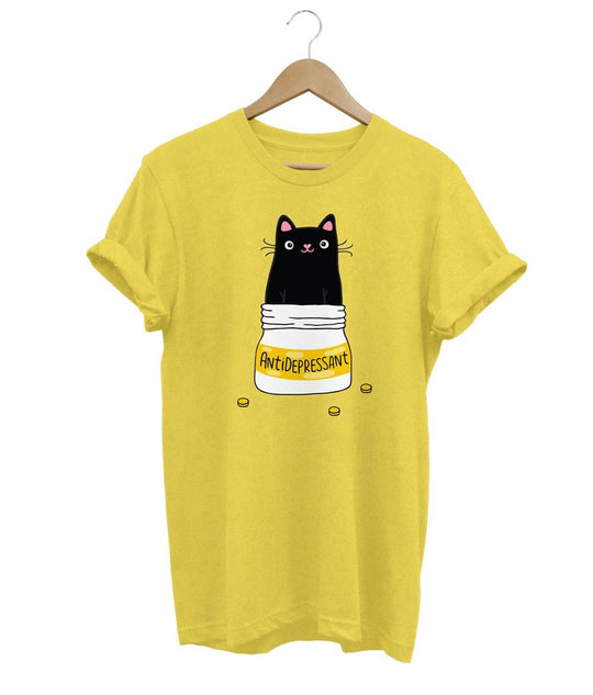 Antidepressant Cat T-Shirt LulaMeow Yellow S 