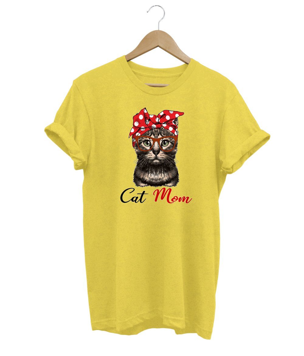 Cat Mom T-Shirt LulaMeow Yellow S 