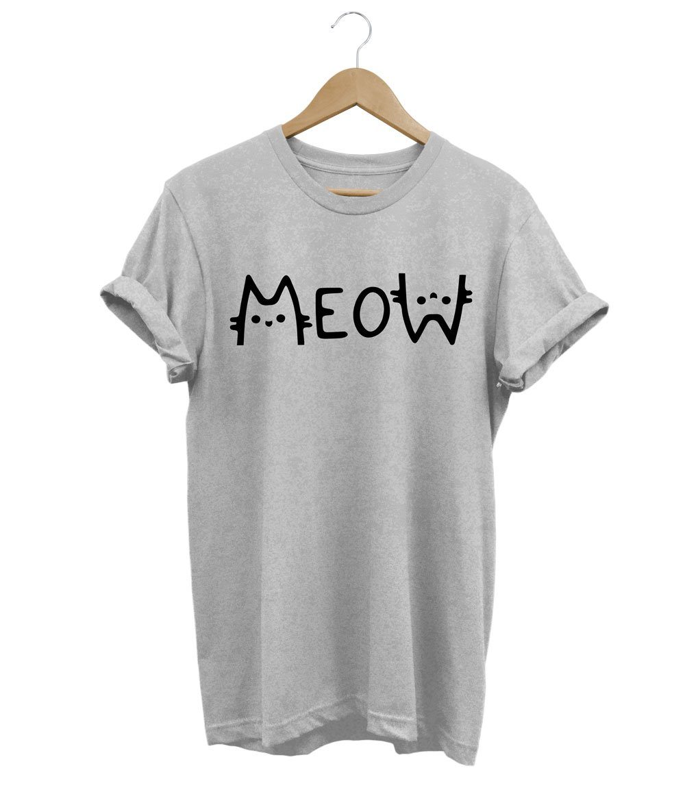 Meow Cat T-Shirt LulaMeow Grey S 