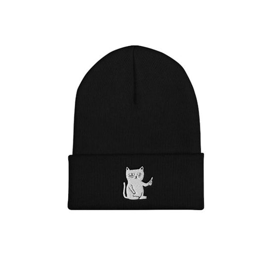 Serious Cat Beanie Beanie LulaMeow Black 