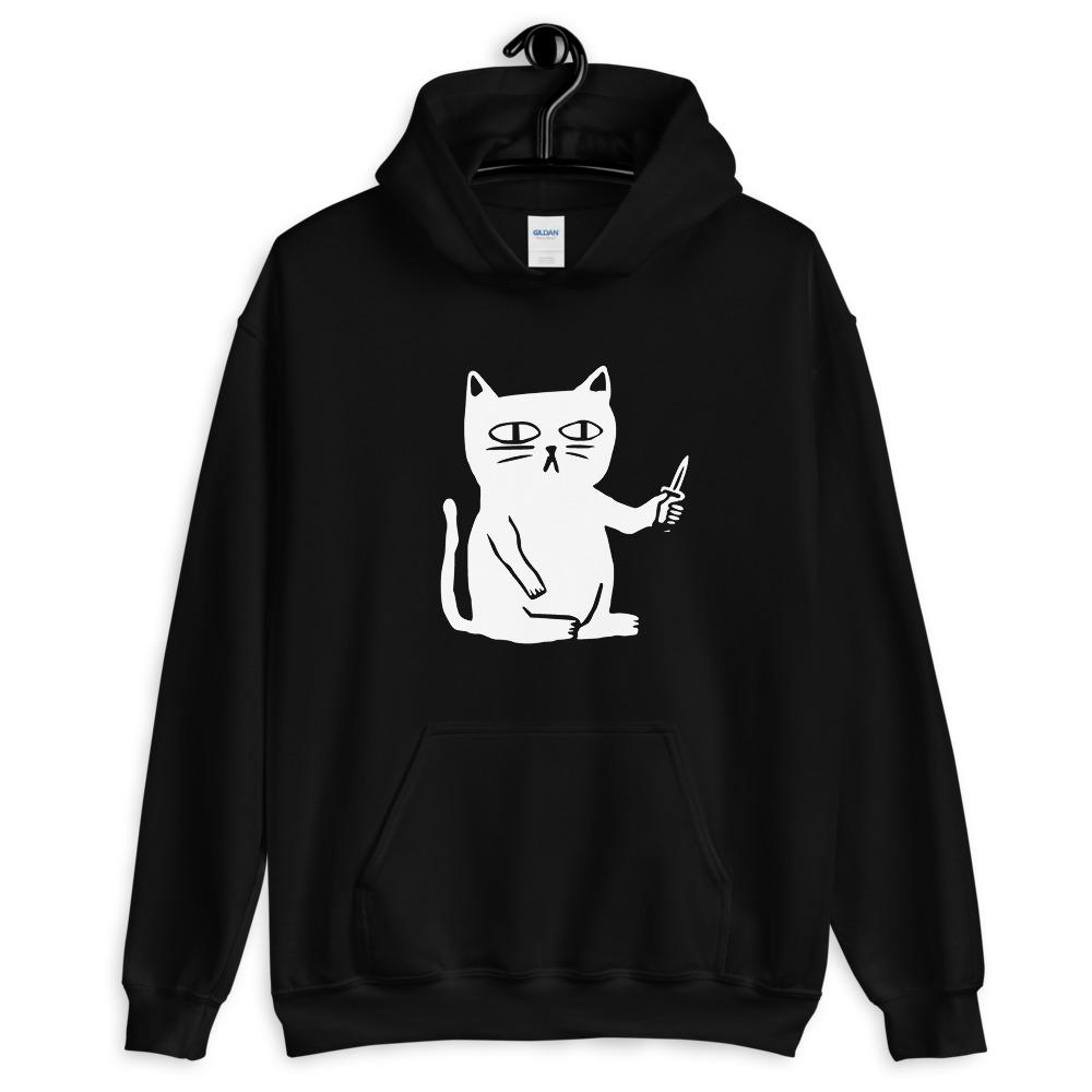 Serious Cat Hoodie Hoodie LulaMeow Black S 