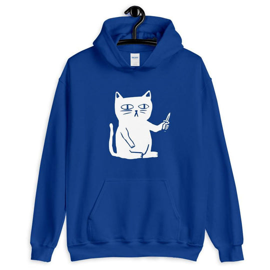 Serious Cat Hoodie Hoodie LulaMeow Blue S 