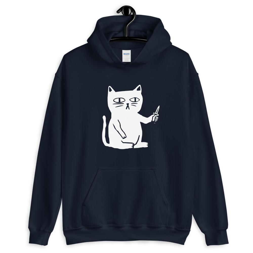 Serious Cat Hoodie Hoodie LulaMeow Navy S 