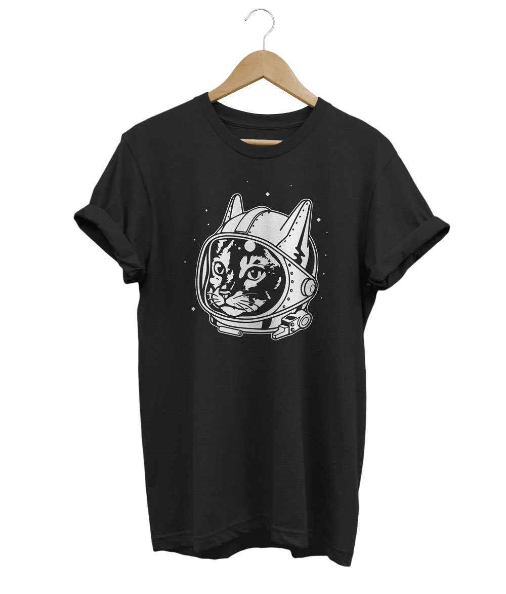 Space Cat T-Shirt LulaMeow Black S 