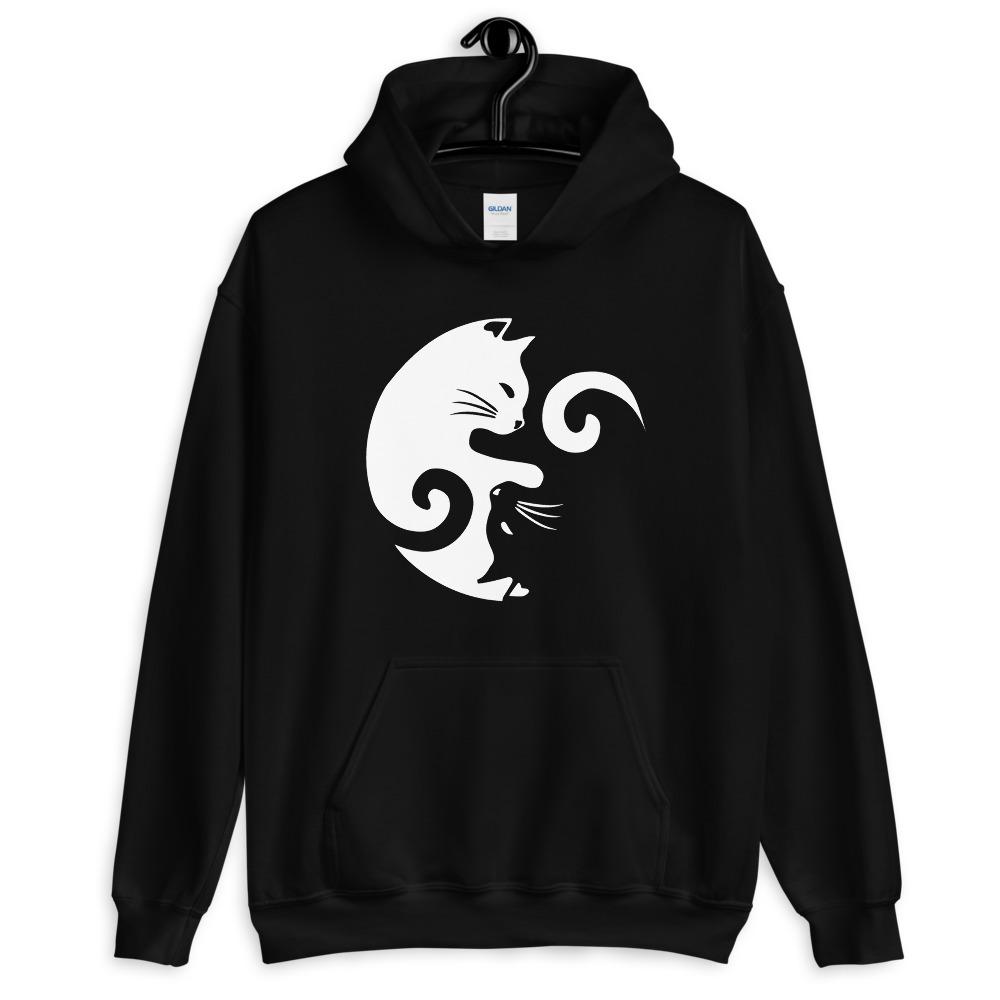 Yin and Yang Cat Hoodie Hoodie LulaMeow Black S 