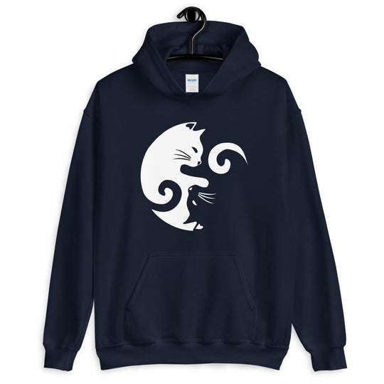 Yin and Yang Cat Hoodie Hoodie LulaMeow Navy S 