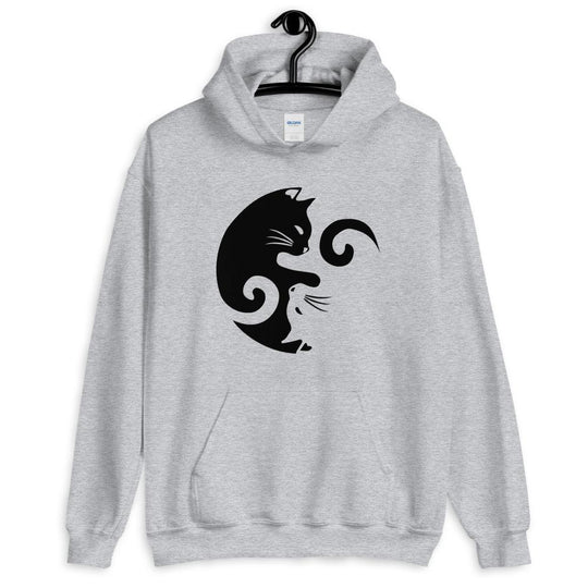 Yin and Yang Cat Hoodie Hoodie LulaMeow Sport Grey S 