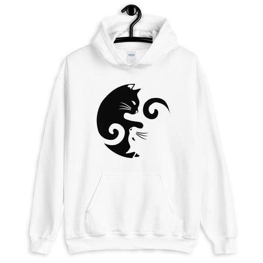 Yin and Yang Cat Hoodie Hoodie LulaMeow White S 