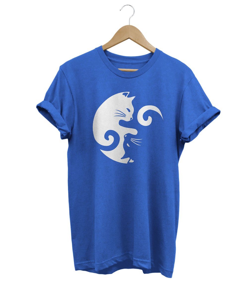 Yin and Yang Cat T-Shirt LulaMeow Blue S 