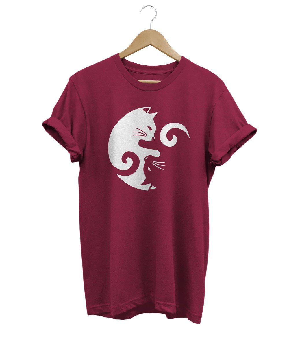 Yin and Yang Cat T-Shirt LulaMeow Cardinal Red S 