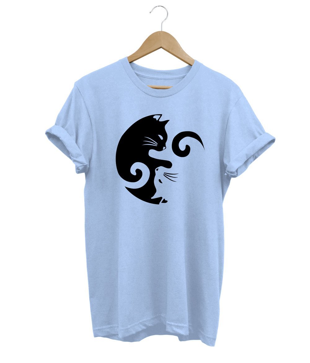 Yin and Yang Cat T-Shirt LulaMeow Light Blue S 