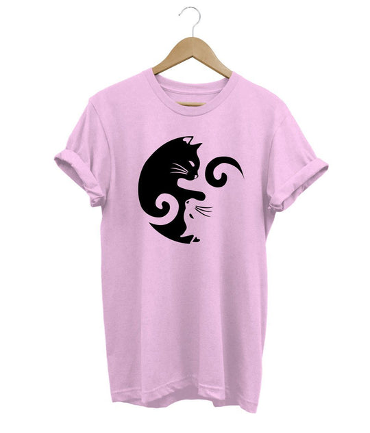 Yin and Yang Cat T-Shirt LulaMeow Pink S 