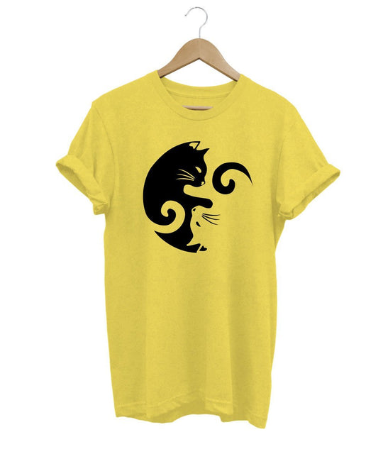 Yin and Yang Cat T-Shirt LulaMeow Yellow S 